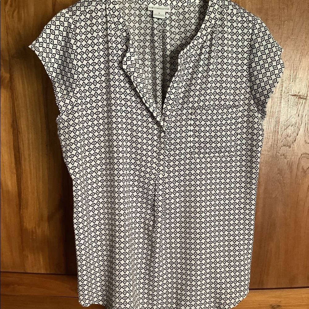 Printed Split V Neck Blouse Size Medium Work Business Casual